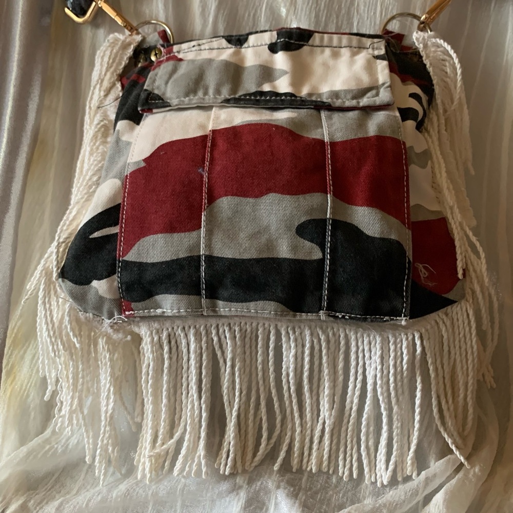 Red Camouflage and Fringe Women Crossbody Bag